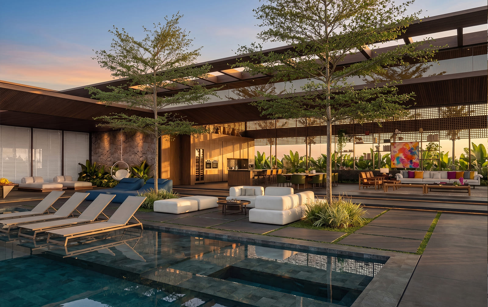 Ambiente integrado com luz natural — Residência Travertino